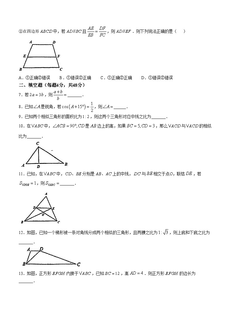 上海市第三女子初级中学2024-2025学年九年级上学期数学期中 试卷(无答案)02