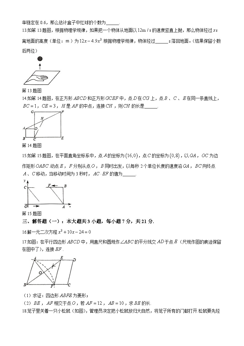 广东省梅州市五华县2024-2025学年九年级上学期期中考试数学试卷(无答案)第3页