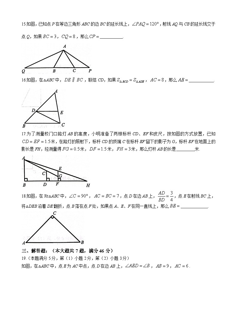 上海市杨浦区2024-2025学年八年级上学期数学期中试卷(五四学制)(无答案)第3页