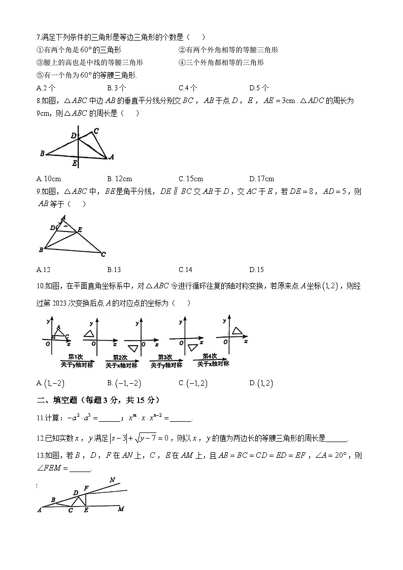 河南省安阳市第五中学2024-2025学年上学期八年级数学期中测试(无答案)02