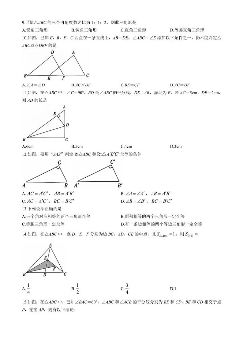 云南省昭通市昭阳区2024~2025学年八年级(上)期中数学试卷(含答案)第2页