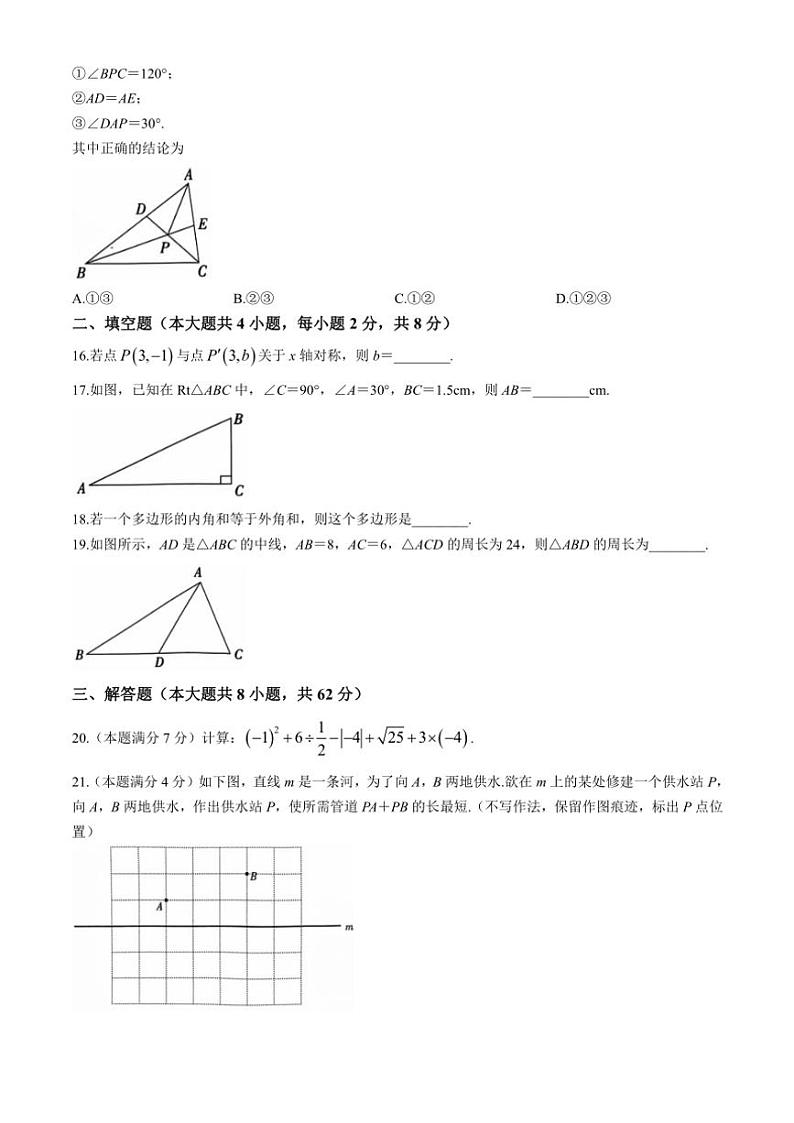 云南省昭通市昭阳区2024~2025学年八年级(上)期中数学试卷(含答案)第3页