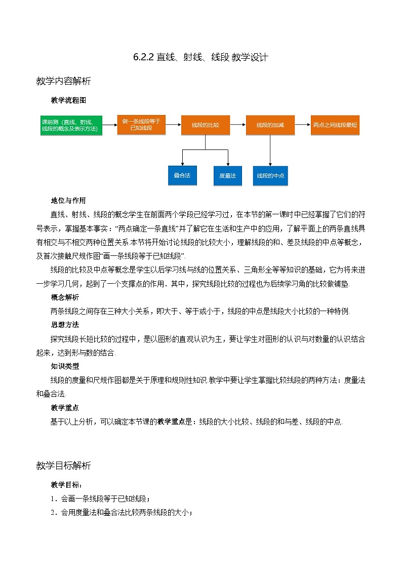 新人教版七上数学 6-2-2 直线、射线、线段 教学设计第1页