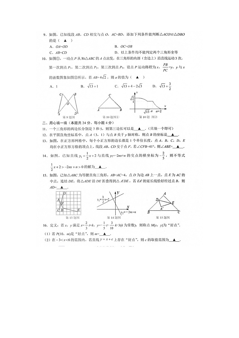 2023-2024学年浙江省金华市东阳市八年级(上)期末数学试卷第2页
