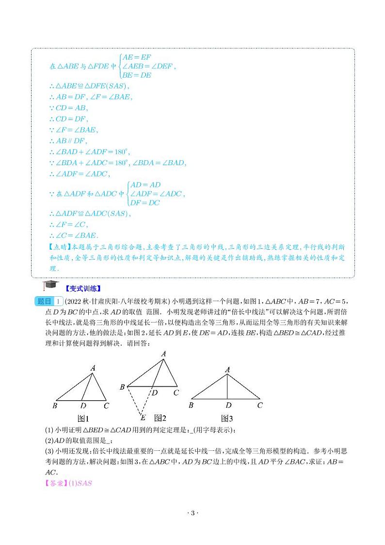 全等三角形常见五种辅助线添法专训(解析版)第3页