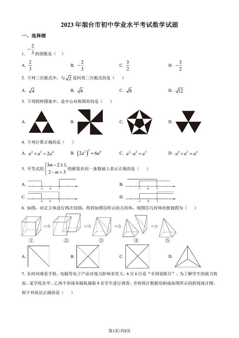 精品解析:2023年山东省烟台市中考数学真题(原卷版)第1页