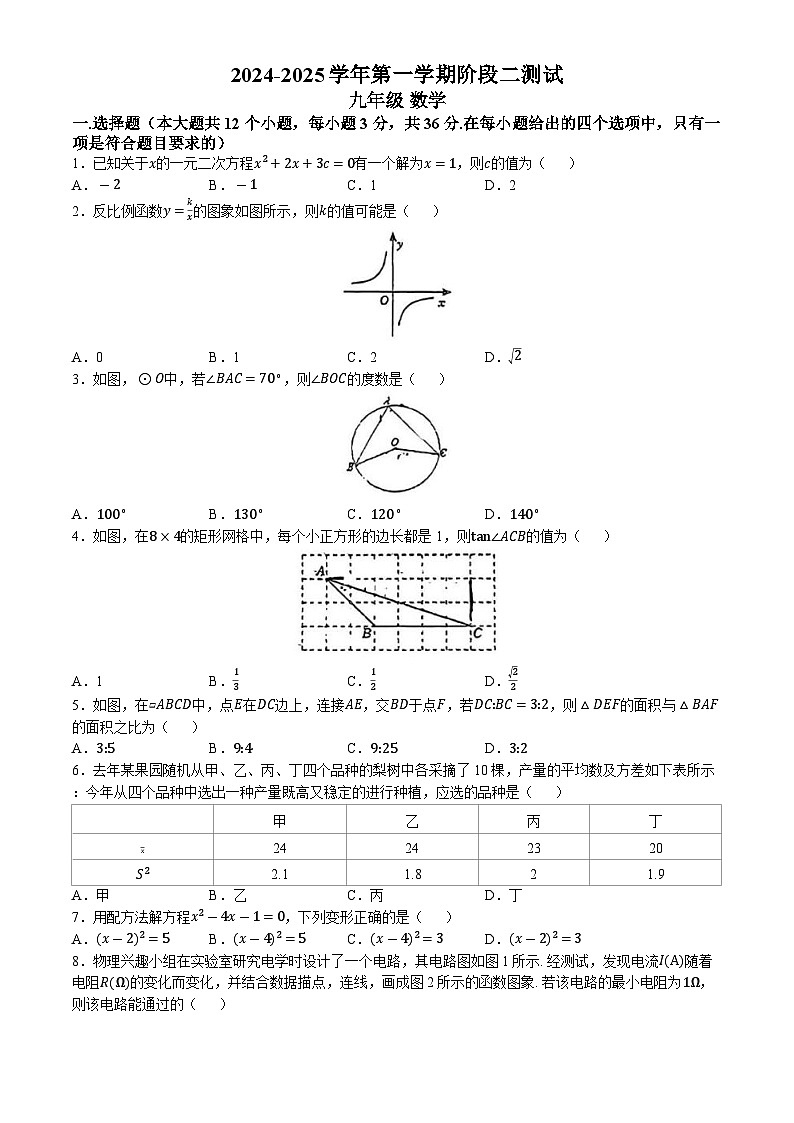 河北省石家庄市第四十四中学2024-2025学年九年级上学期期中数学试题第1页