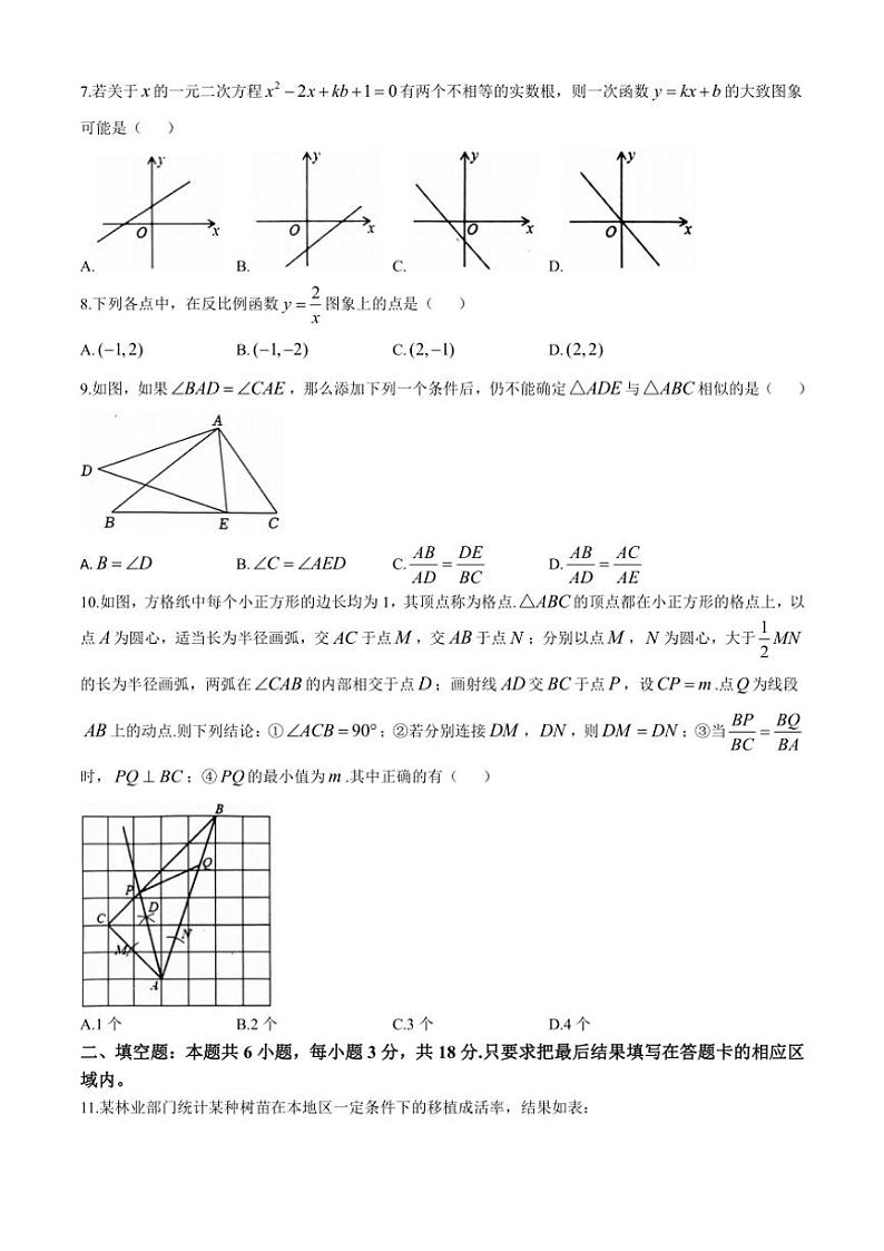 2024~2025学年山东省菏泽市东明县九年级(上)数学期中试卷(含答案)第2页