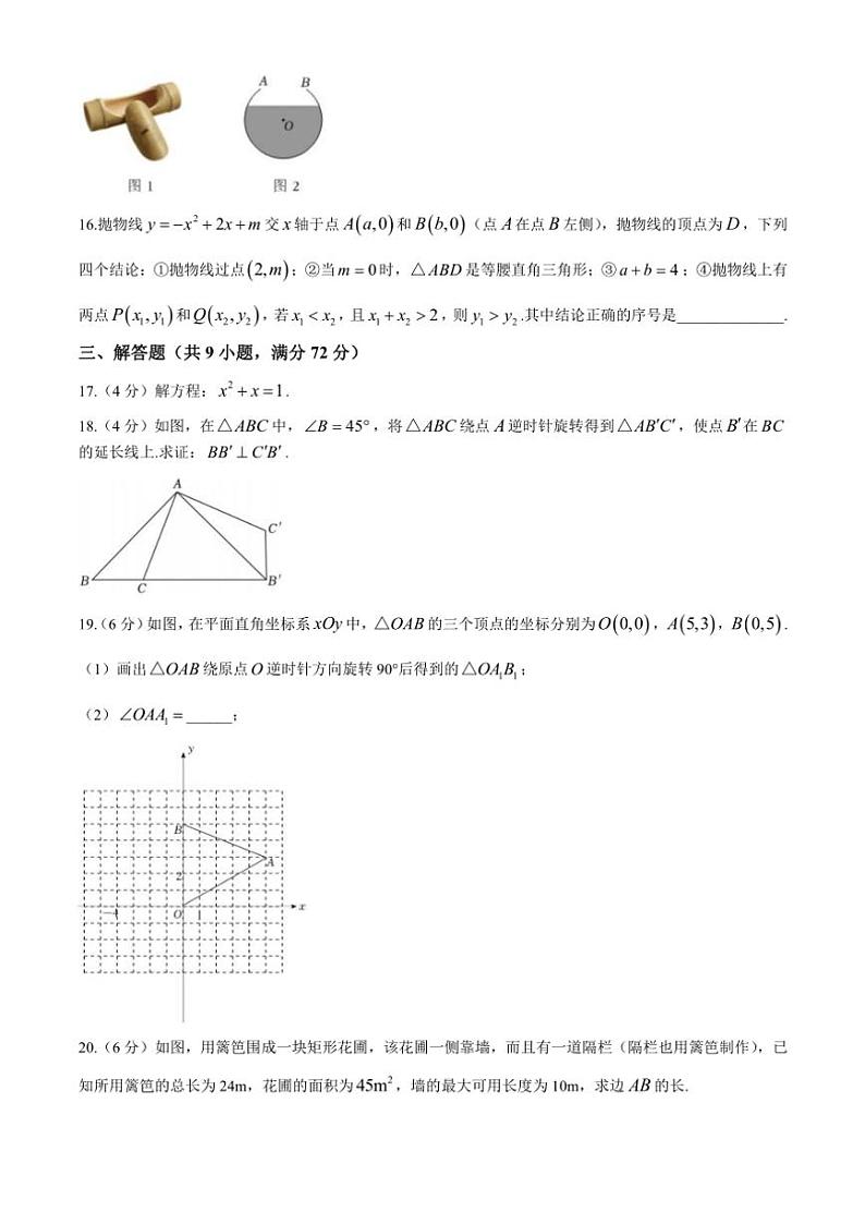 2024~2025学年广东省广州市海珠区中山大学附属实验学校九年级(上)期中数学试卷(含答案)第3页