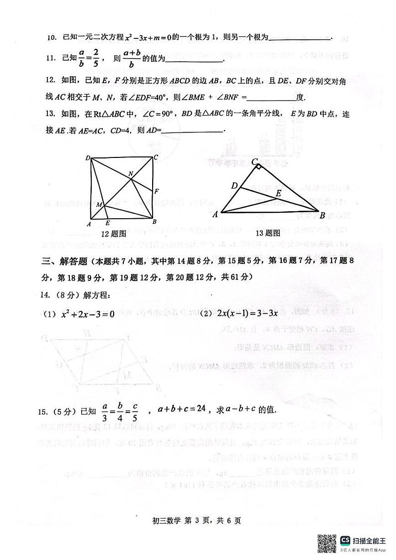 广东省深圳市罗湖区2024-2025学年九年级上学期11月期中考试数学试题第3页