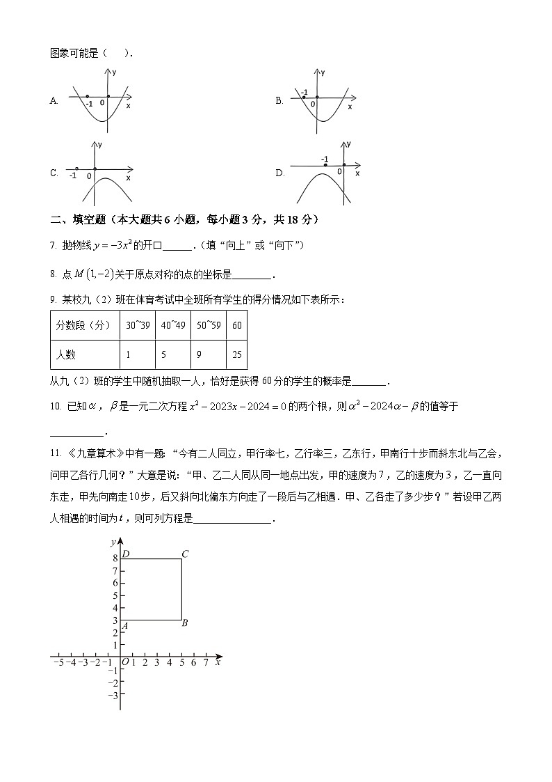 江西省上饶市婺源县2023-2024学年九年级上学期期末数学试题(原卷版)02