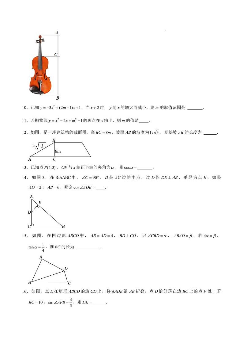 上海市九年级数学上学期第三次月考卷(沪教版)(考试版A4)第3页