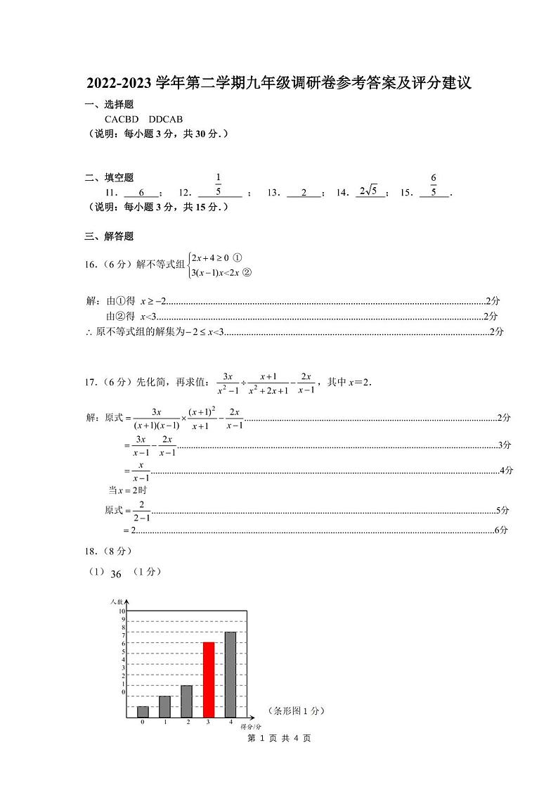 广东省深圳市龙华区2022-2023学年下学期九年级数学调研答案第1页