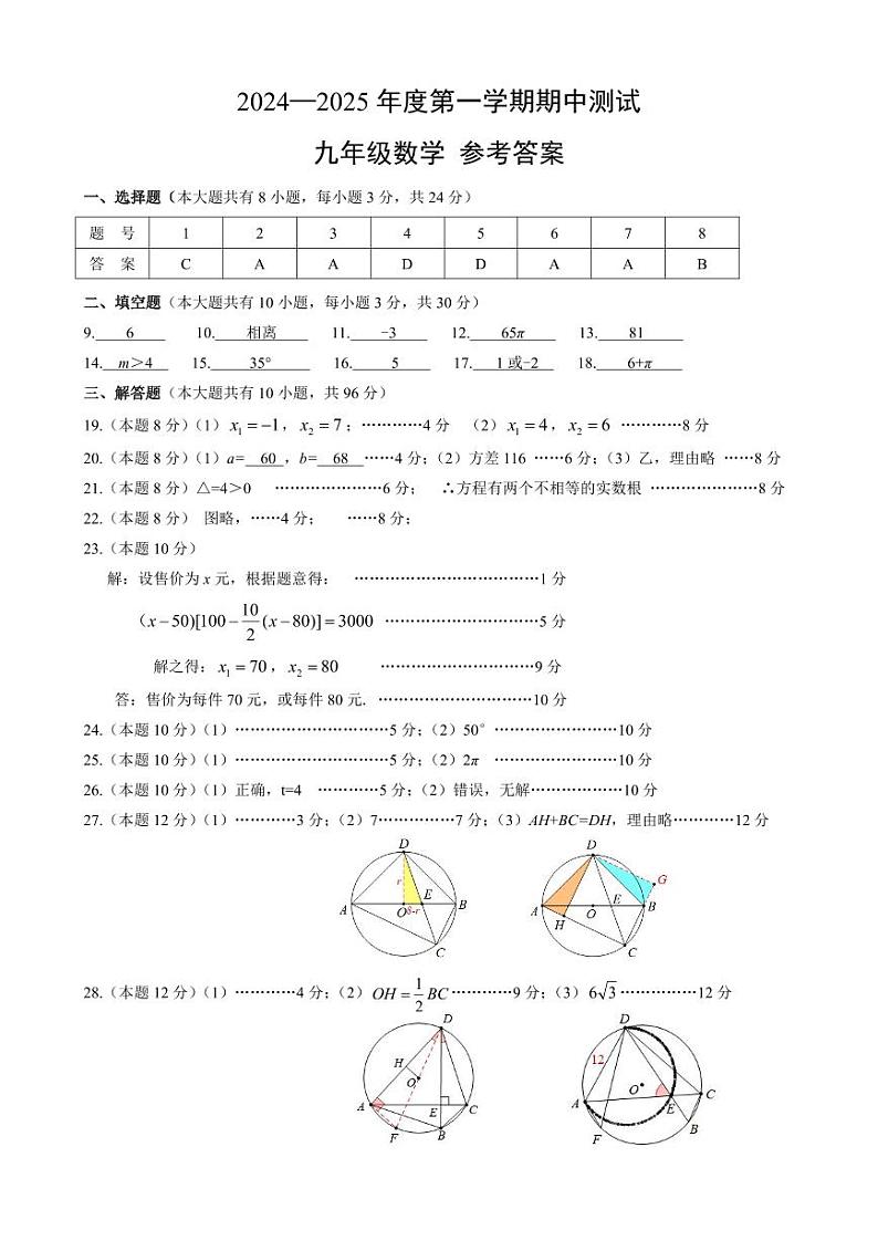 2024.11九年级期中测试答案(数学)第1页