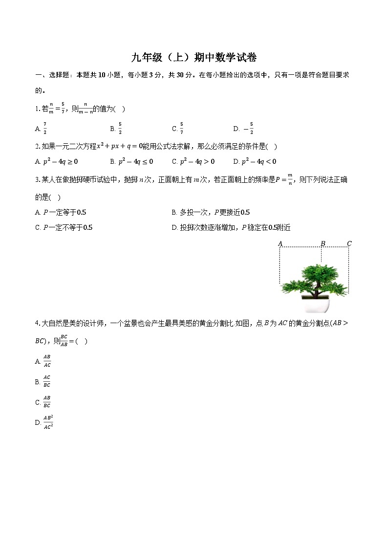 广东省佛山市八校联考2024-2025学年九年级上学期期中数学试卷第1页