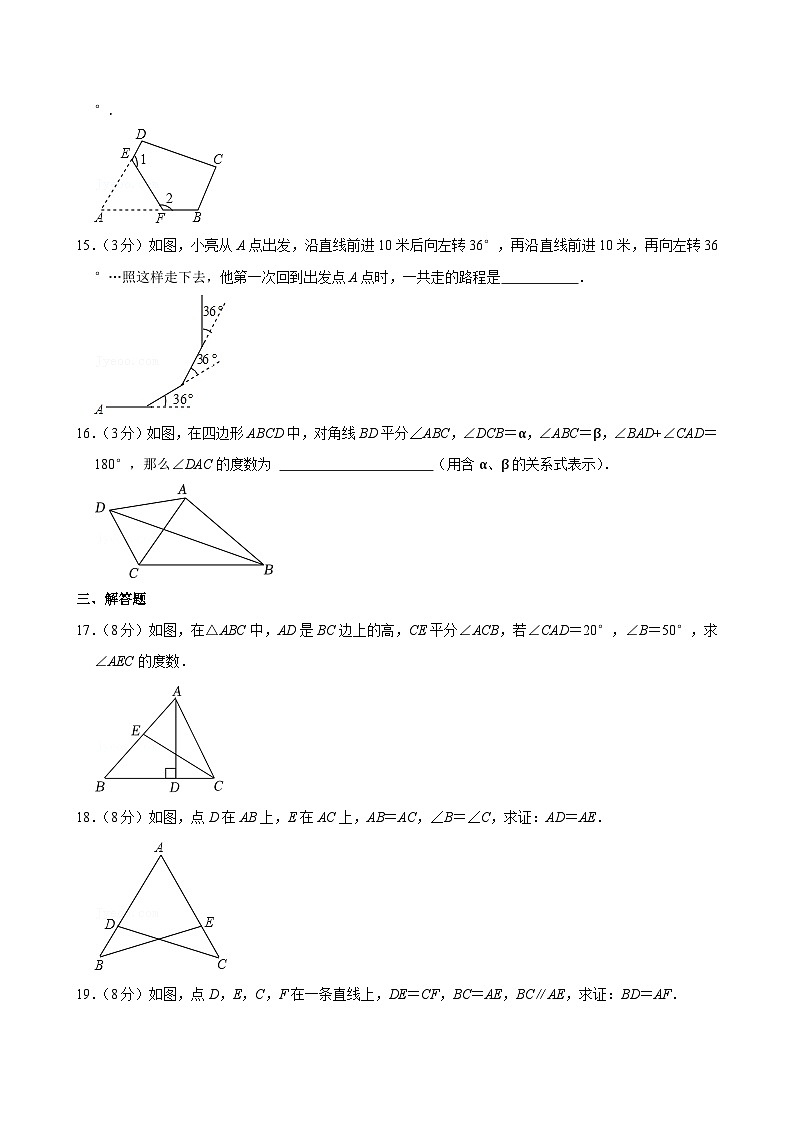 湖北省武汉市新洲区阳逻街2024-2025学年八年级上学期期中数学试卷第3页