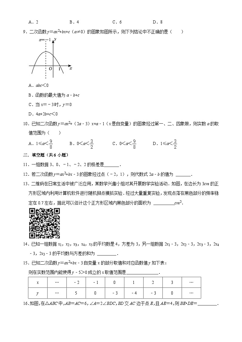 区福建省泉州实验中学2024-2025学年九年级上学期11月月考数学试题-A4第2页