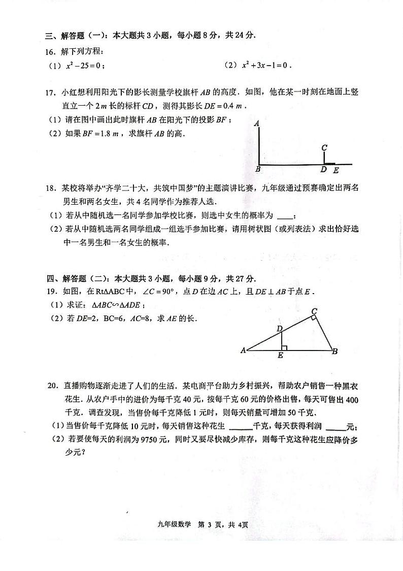 广东省茂名市2022-2023学年九年级上学期期末考试数学试题(含答案)第3页