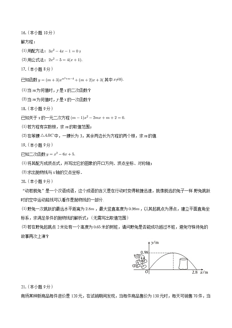 河南省商丘市永城市第五初级中学2024-2025学年九年级上学期月考数学试卷(10月份)第3页