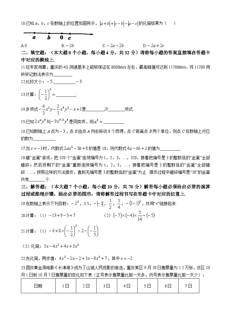 重庆江北知易外国语学校2024-2025学年七年级上学期期中数学试题(无答案)第2页