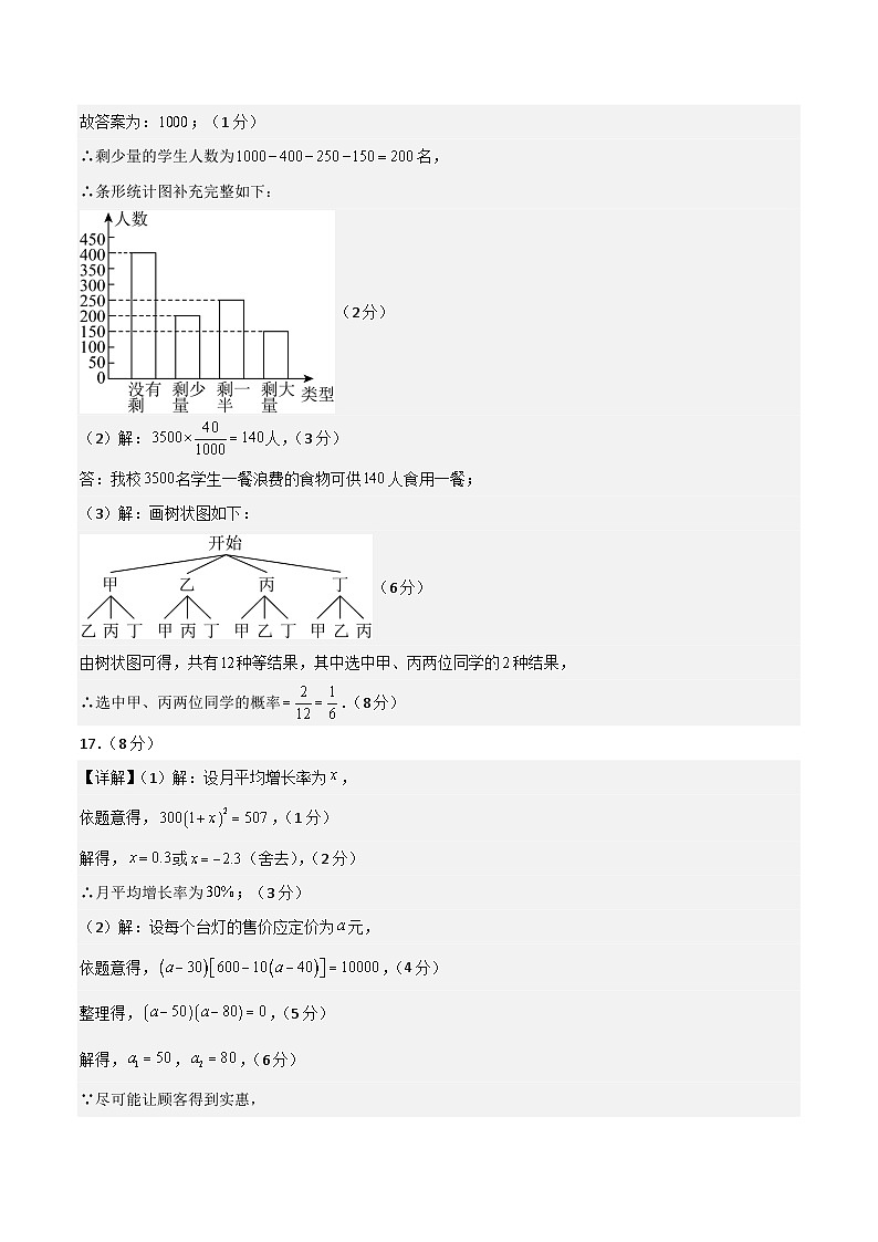 九年级数学第三次月考卷(参考答案)第2页