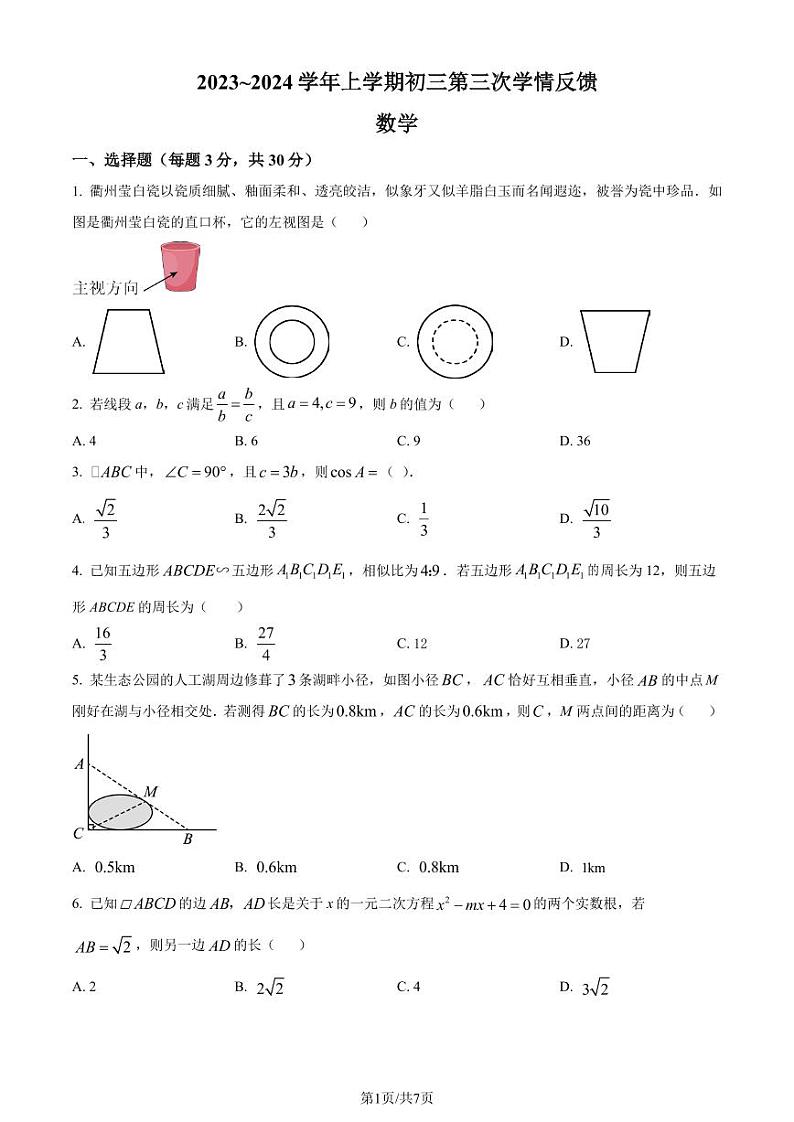 广东省佛山市南海区南海实验中学2023-2024学年九年级上学期月考数学试题(原卷版+解析版)第1页