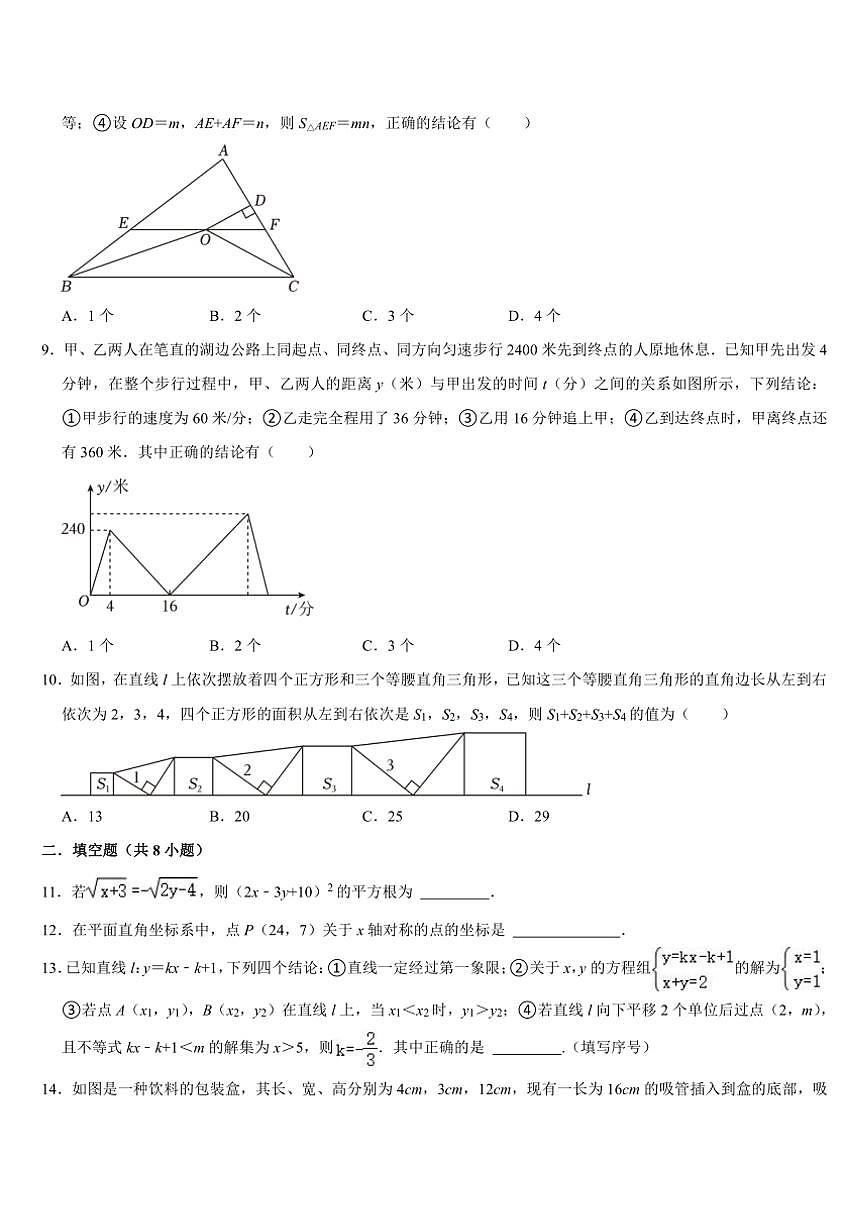 2024～2025學(xué)年蘇科版數(shù)學(xué)八年級(jí)上期末復(fù)習(xí)試卷(含答案)第2頁(yè)