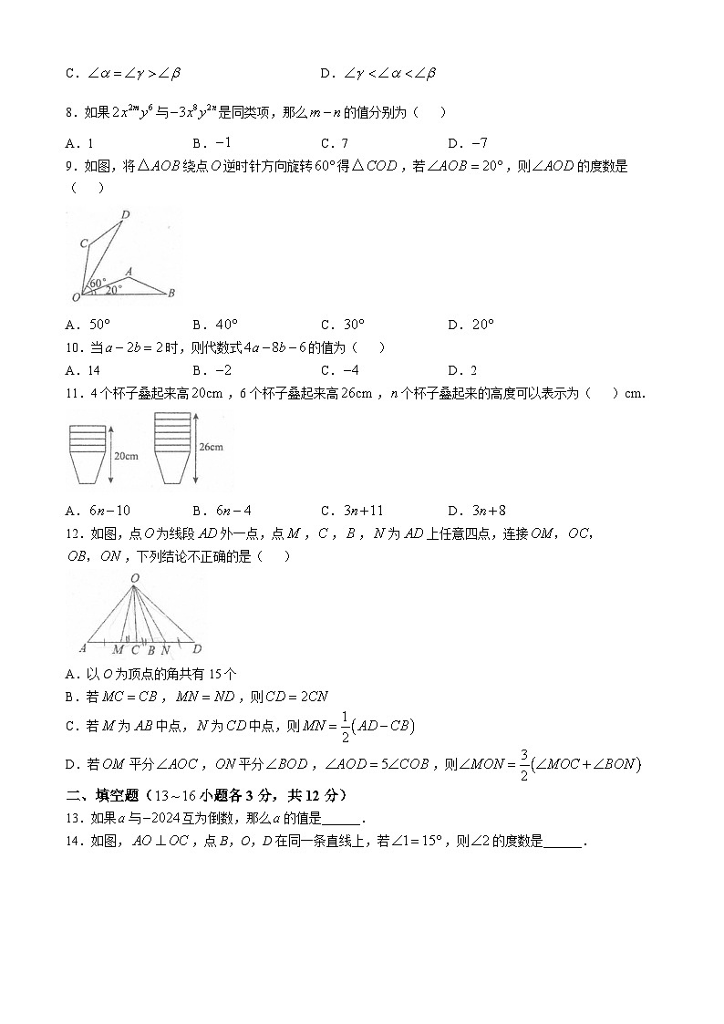 河北省石家庄市第十七中学2024-2025学年七年级上学期11月期中数学试题(无答案)第2页