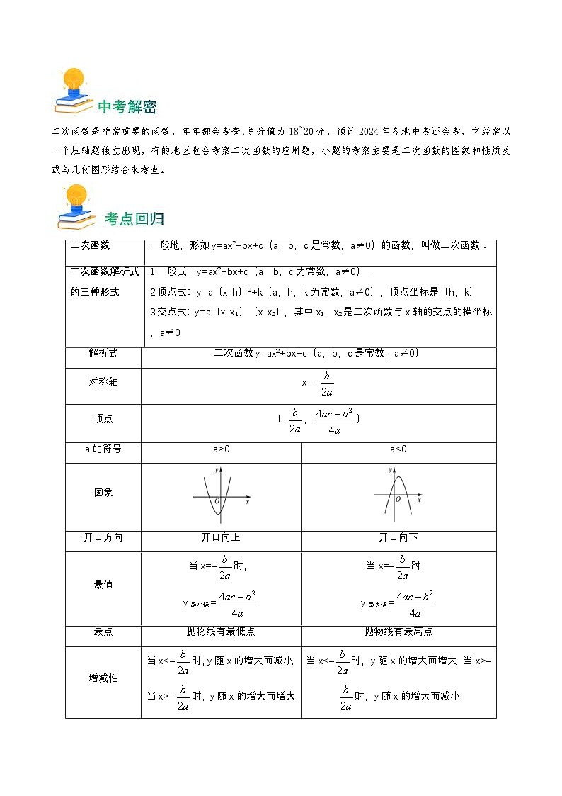 中考数学一轮复习重点考向练习专题12 二次函数(10类重点考向)(原卷版)第2页