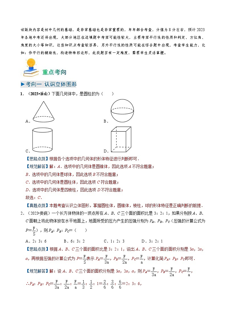 中考数学一轮复习重点考向练习专题13 几何图形初步(5类重点考向)(解析版)第2页