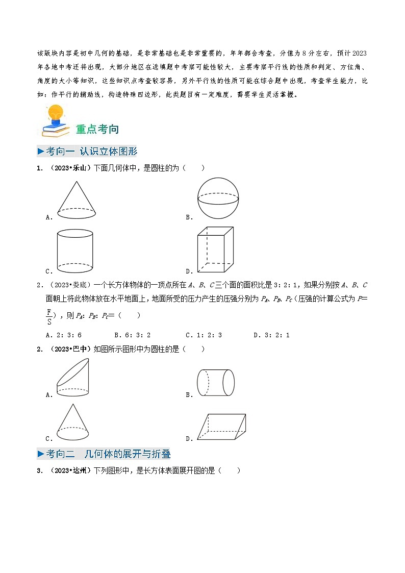 中考数学一轮复习重点考向练习专题13 几何图形初步(5类重点考向)(原卷版)第2页