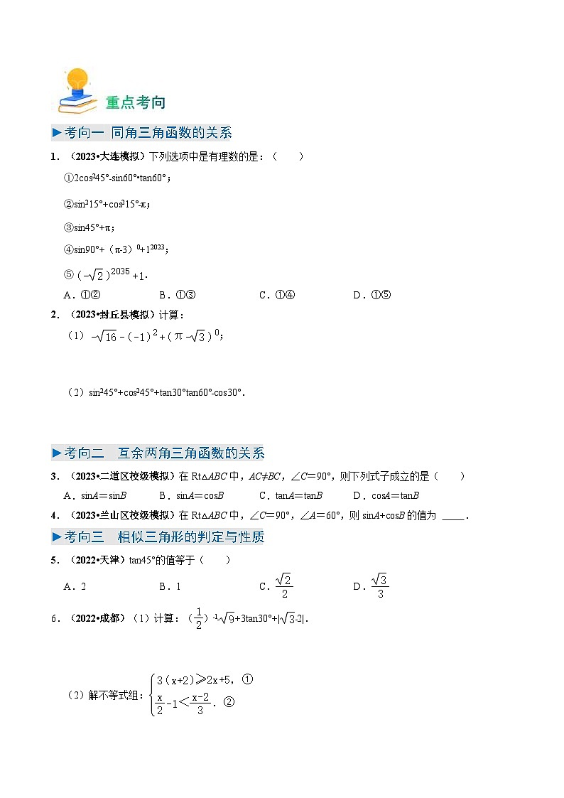 中考数学一轮复习重点考向练习专题17 锐角三角函数与解三角形问题(原卷版)第2页
