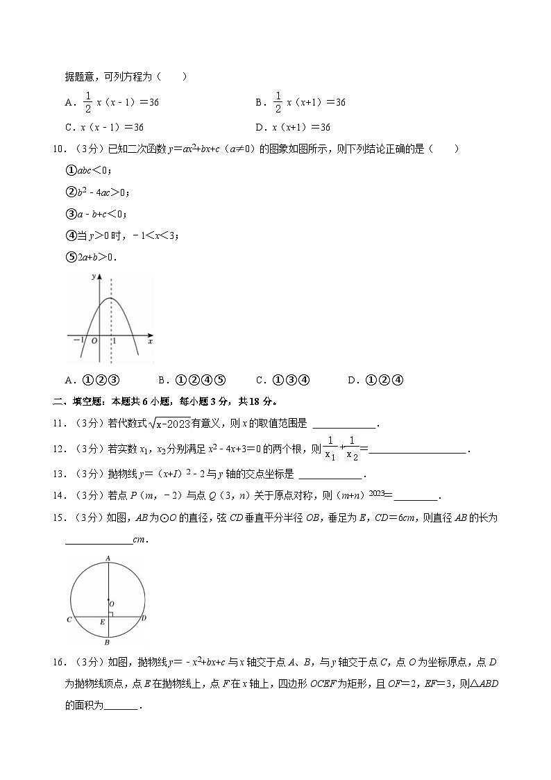 广东省湛江市雷州市十校联考2024届九年级上学期第三次月考数学试卷(含答案)第2页