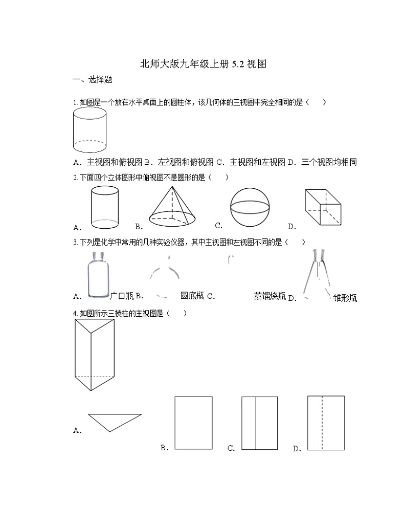 5.2 视图 同步练习 北师大版数学九年级上册第1页