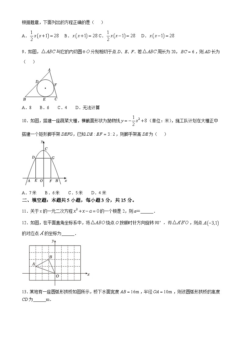 辽宁省大连市高新区2024-2025学年九年级上学期期中考试数学试卷第2页
