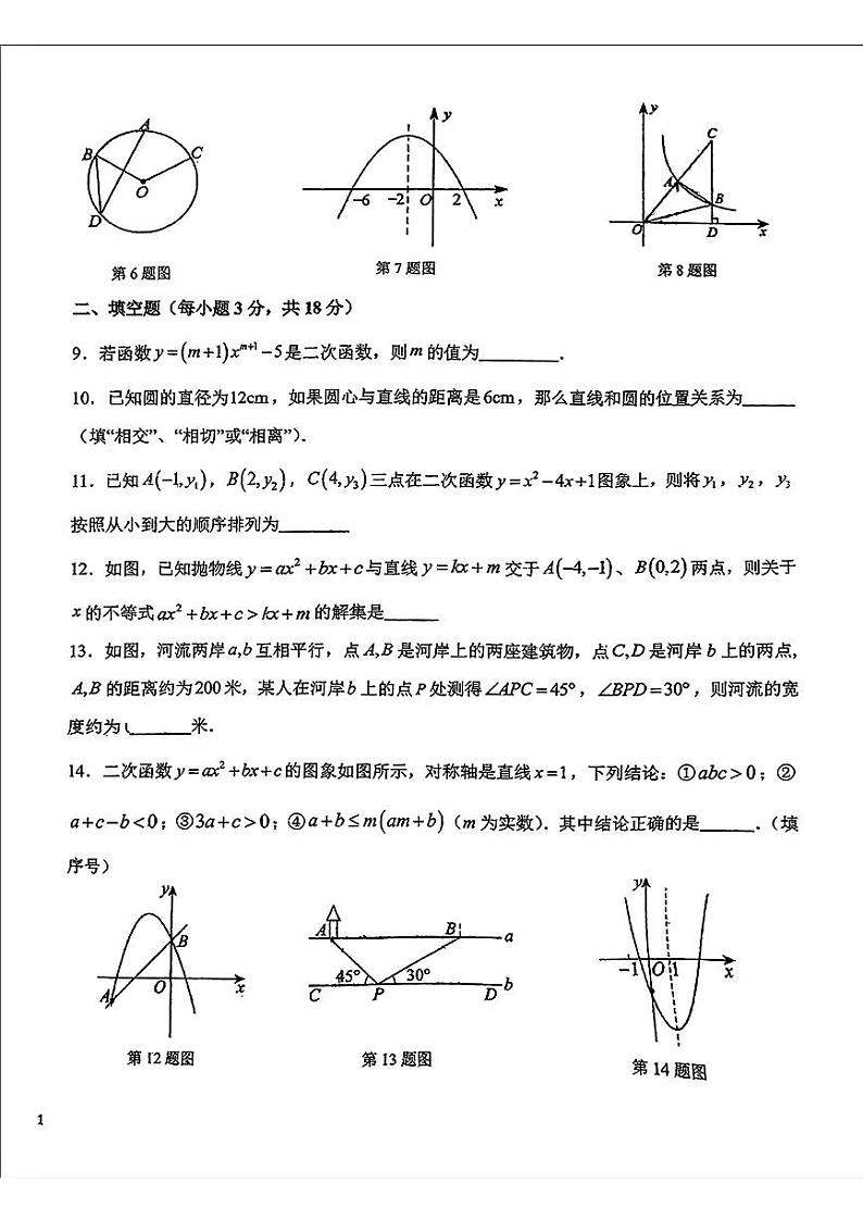 吉林省长春市东北师范大学附属中学(净月实验学校)2024一2025学年九年级上学期期中考试数学试题第2页