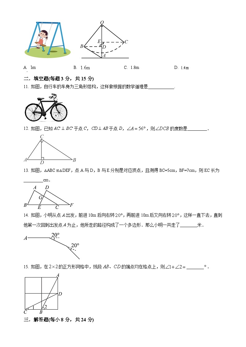 广东省江门市实验中学(初中部)2024—-2025学年八年级上学期第一次月考数学试题(原卷版)-A4第3页