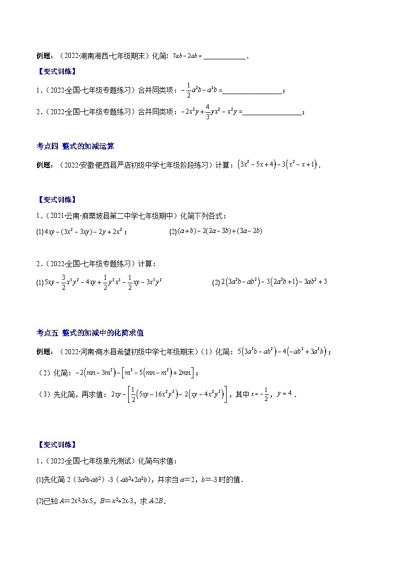 北师大版数学七上重难点培优训练专题07 整式的加减(原卷版) 第2页