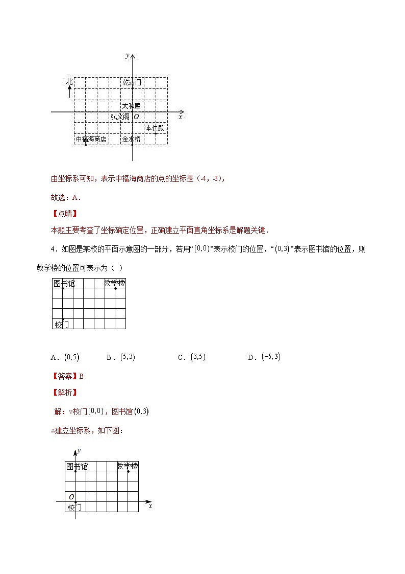 人教版数学七年级下册同步课时练习7.2.1 用坐标表示地理位置(解析版)第3页