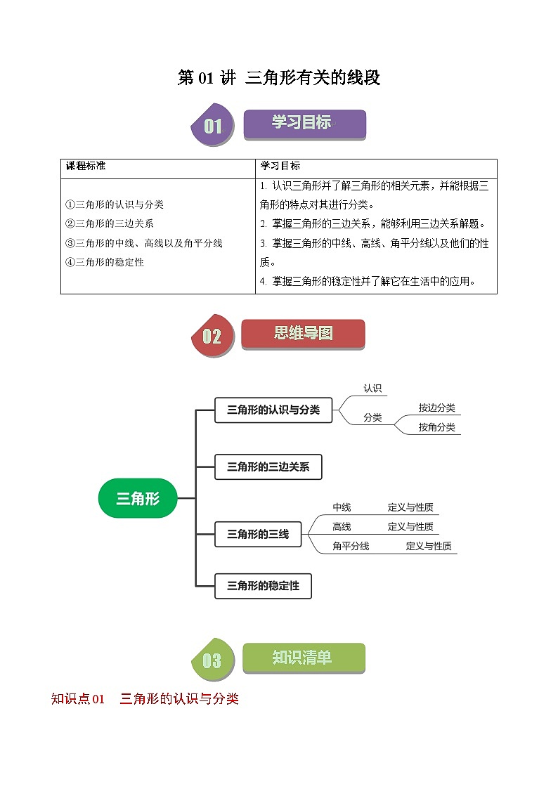 人教版数学八年级上册同步讲练第11章第01讲 三角形有关的线段(解析版)第1页