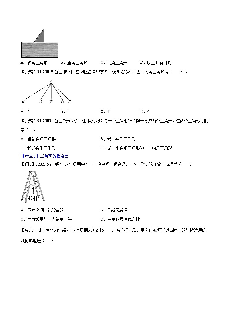 浙教版数学八上期末培优训练专题1.1三角形14大核心考点精讲精练(知识梳理+典例剖析+变式训练)(原卷版)第3页