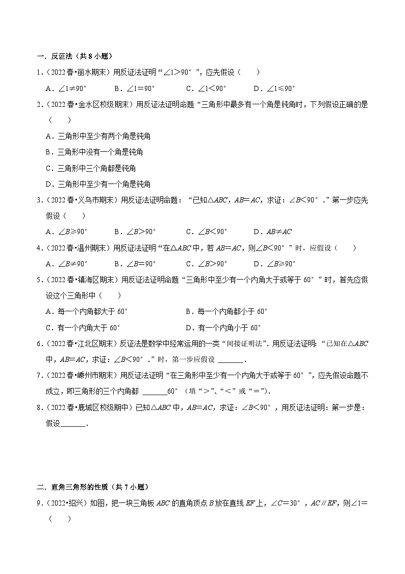 浙教版数学八年级上册期末复习专题第06讲 逆命题和逆定理、直角三角形(2大考点)(原卷版)第2页