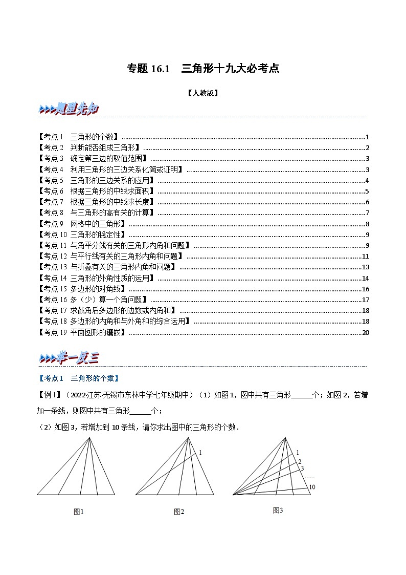 人教版数学八上同步提升训练专题16.1 期中期末专项复习之三角形十九大必考点(原卷版)第1页