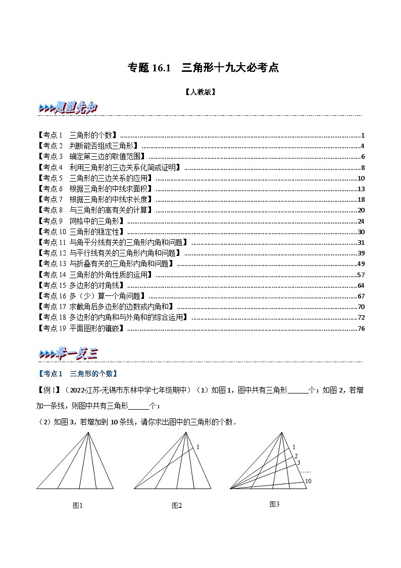 人教版数学八上同步提升训练专题16.1 期中期末专项复习之三角形十九大必考点(解析版)第1页