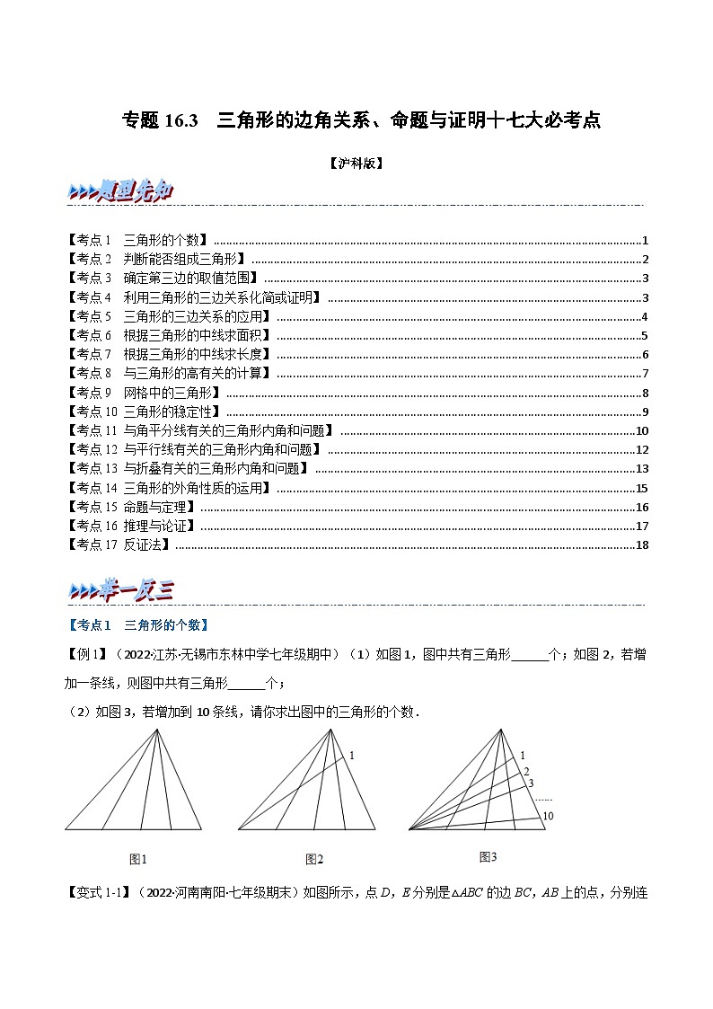 沪科版数学八上同步提升练习专题16.3 期中期末专项复习之三角形的边角关系、命题与证明必考点(原卷版)第1页