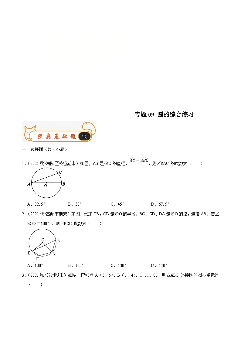 苏科版数学九年级上册期末专题训练专题09 圆的综合练习(原卷版)第1页