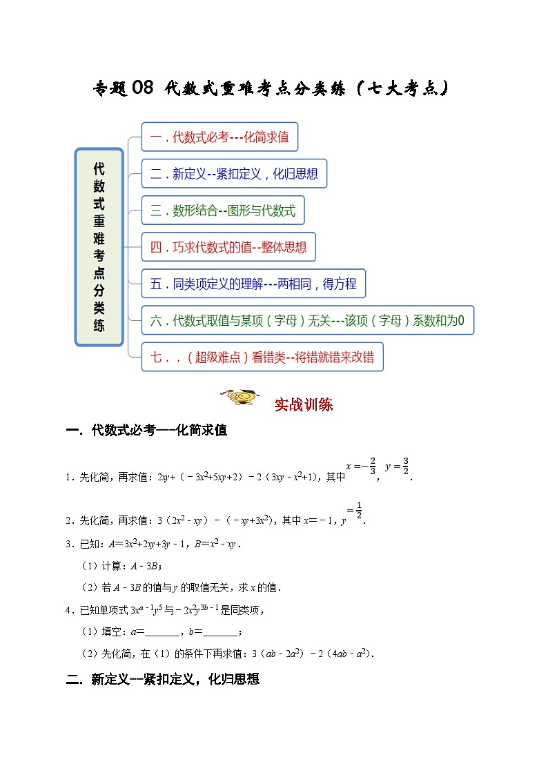 人教版数学七年级上册期末培优训练专题08 代数式重难考点分类练(原卷版)第1页