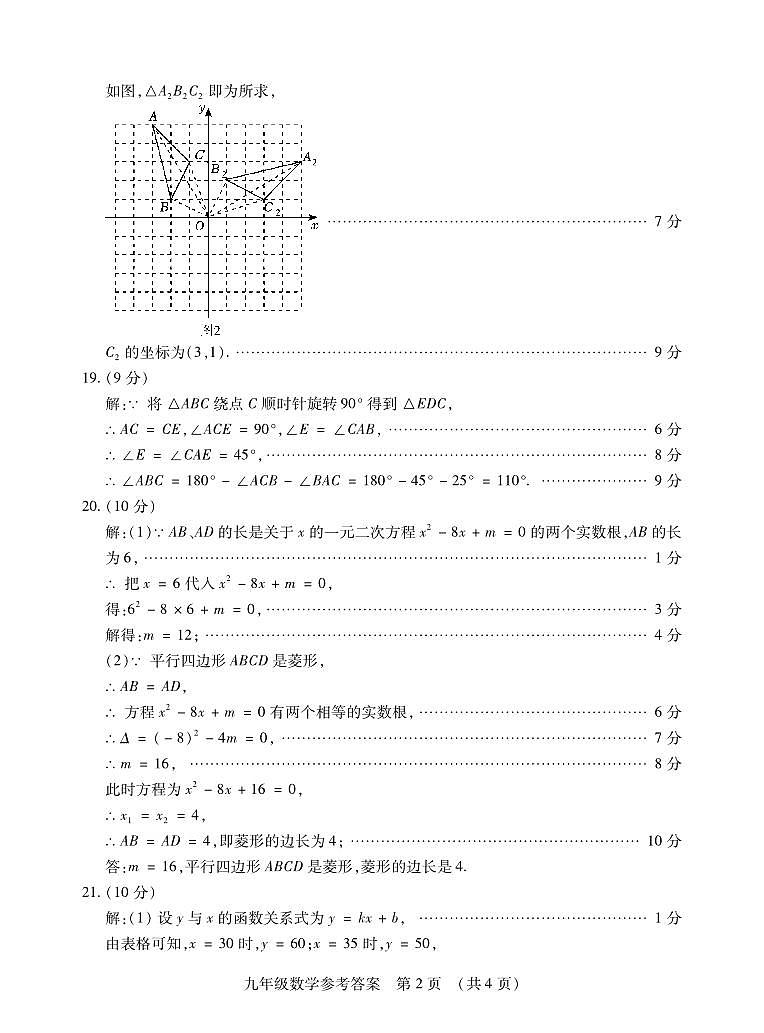 2024九数学上期中答案第2页