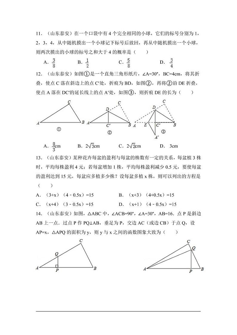 山东省泰安市中考数学试卷(含解析版)第3页