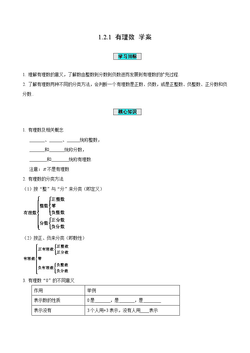 人教版数学七年级上册1.2.1 有理数(学案)第1页
